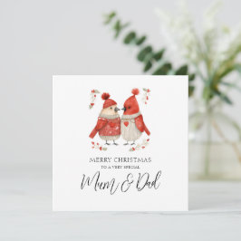 Cartão De Festividades Natal do Casal de Cardinals em Aquarela para Mamãe
