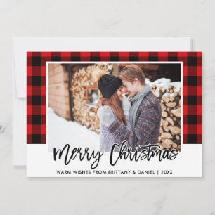 Cartão De Festividades Natal do Casal Vermelho do Script de Pincel