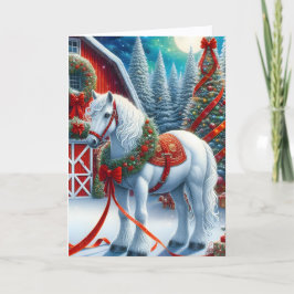 Cartão De Festividades Natal do Cavalo Branco Equestre Lindo