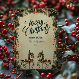 Cartão De Festividades Natal do Cavalo Fogueiro de Férias Retro