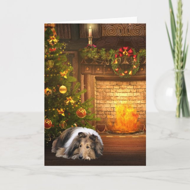 Cartão De Festividades Natal do Collie (Frente)