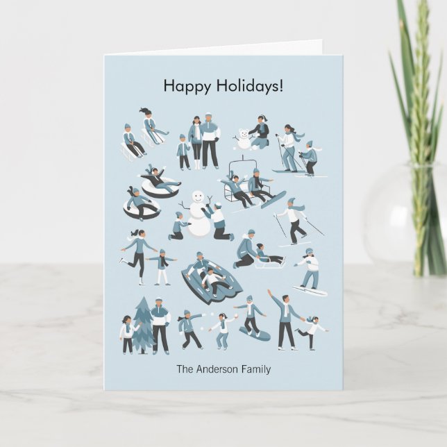 Cartão De Festividades Natal do divertimento da família do inverno (Frente)