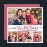 Cartão De Festividades Natal do Elegant 4 Photo Collage Red Script<br><div class="desc">Cartão de Feriado de Colagem de Fotos 4, com o moderno Minimalista, branco Elegante e vermelho, "Feliz Natal". Este festivo e caprichoso mimalista, quatro (4) modelo de cartão de feriado mostra uma bonito colagem fotográfica e diz "Feliz Natal"! O texto de saudação "Feliz Natal" é escrito em uma bela caligrafia...</div>