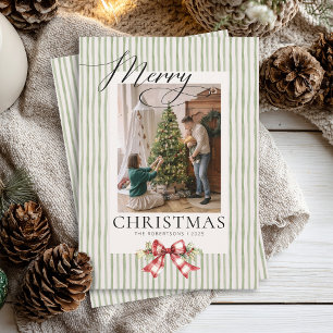 Cartão De Festividades Natal do Elegante Watercolor Arco Greenery Script