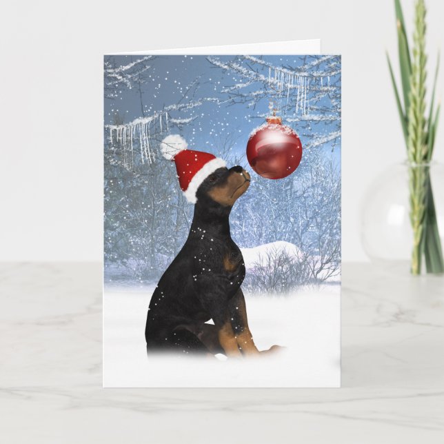 Cartão De Festividades Natal do filhote de cachorro de Rottweiler - (Frente)