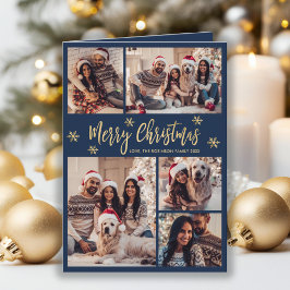 Cartão De Festividades Natal do Floco de Neve 6, marinho e Dourado