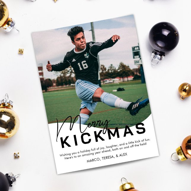 Cartão De Festividades Natal do Futebol do Kickmas feliz (Criador carregado)