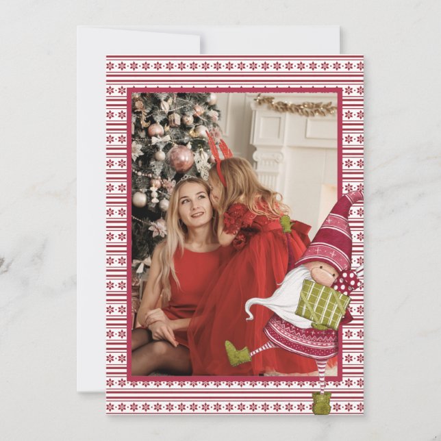 Cartão De Festividades Natal do Gnomo Vermelho e Branco (Frente)
