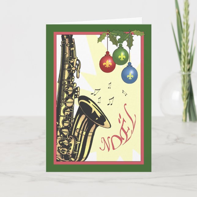 Cartão De Festividades Natal do jazz de Nova Orleães do saxofone (Frente)
