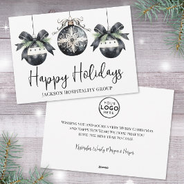 Cartão De Festividades Natal do logotipo preto branco Elegante