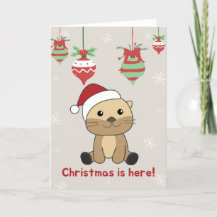 Cartão De Festividades Natal do Lontra Neve Animais de Inverno Férias de 