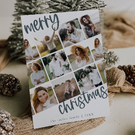 Cartão De Festividades Natal do Multi-Foto da Família Azul MARIAH