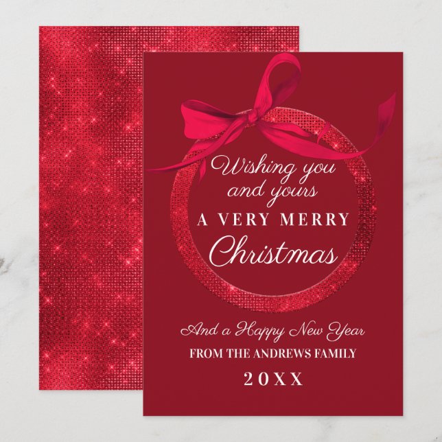 Cartão De Festividades Natal do Ornamento do Arco de Lúxo Vermelho (Frente/Verso)