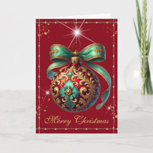 Cartão De Festividades Natal do Ornamento Vintage da Crimson