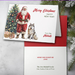 Cartão De Festividades Natal do Papai Noel e Malamute do Alasca