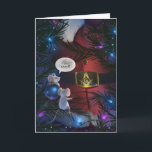 Cartão De Festividades Natal do Papai Noel Masônico de Vintage<br><div class="desc">Cartões de natal masônicos únicos que podem ser personalizados para seus companheiros de quarto, amigos e família. Esta pintura de estilo freemasonry ilustrada por Raphaela Wilson em 2020 mostra um Papai Noel vintage vestindo um quadrado de ouro e um cinto de bússola. Um dos camundongos brancos observando a árvore de...</div>