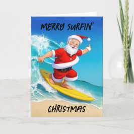 Cartão De Festividades Natal do Papai Noel Surfista