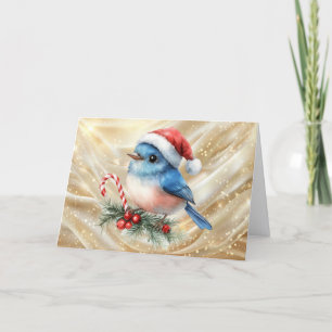 Cartão De Festividades Natal do Pequeno Pássaro Azul Bonito