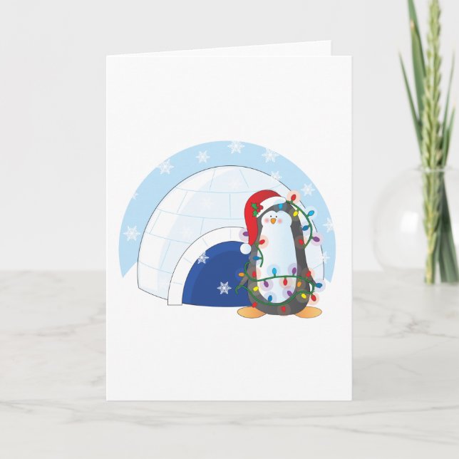 Cartão De Festividades Natal do pinguim (Frente)