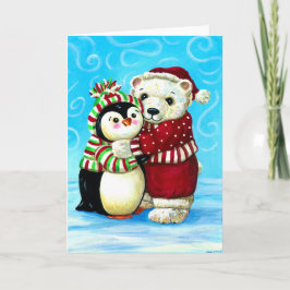 Cartão De Festividades Natal do pinguim e do urso polar