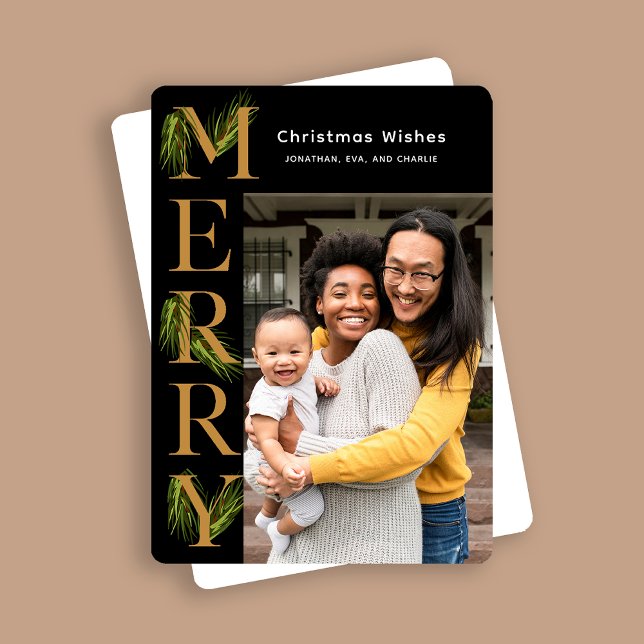 Cartão De Festividades Natal do pinheiro Dourado Elegante (Criador carregado)