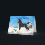 Cartão De Festividades Natal do potro e do boneco de neve de esboço do<br><div class="desc">Esta imagem adorável caracteriza um preto, potro do cavalo de esboço que guardara uma corda das luzes sobre seu amigo novo, um boneco de neve. O fundo é feito nas camadas de neve para essa sensação do Natal, com coberto de neve, pinheiros no fundo. Dos trabalhos de arte mundo do...</div>