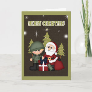 Cartão De Festividades Natal do Soldado Militar e do Pai Natal