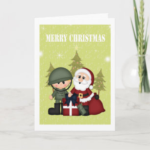 Cartão De Festividades Natal do Soldado Militar e Papai Noel
