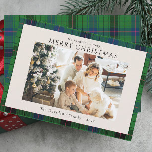 Cartão De Festividades Natal do Tartan Personalizado da Foto de xadrez