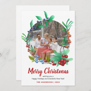 Cartão De Festividades Natal do Wreath Red Berries