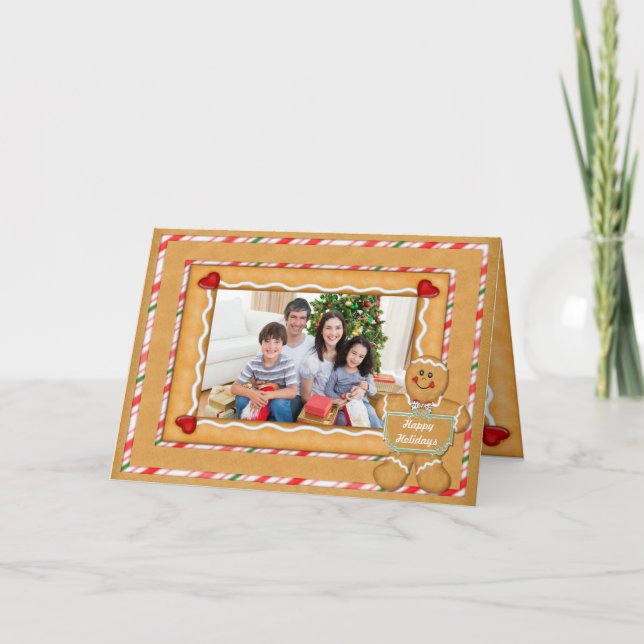 Cartão De Festividades Natal dobrado da foto do homem de pão-de-espécie (Frente)