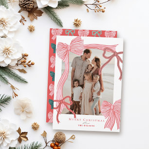 Cartão De Festividades Natal dos Arcos Vermelhos e Rosa Coquette Core
