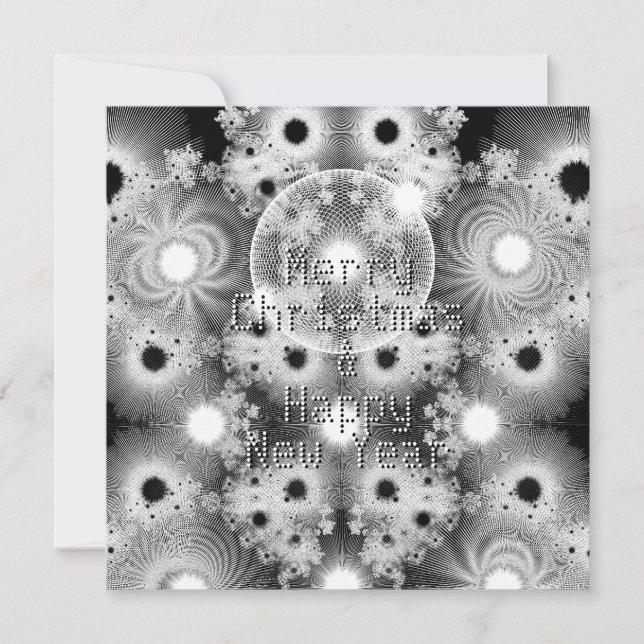 Cartão De Festividades Natal dos Fractais Pretos e Brancos (Frente)