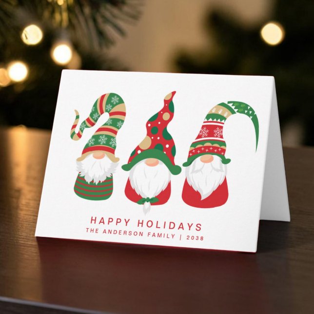 Cartão De Festividades Natal dos Gnomos Fofos (Christmas gnomes bring joy, laughter, and a touch of magic to your holiday season cards)