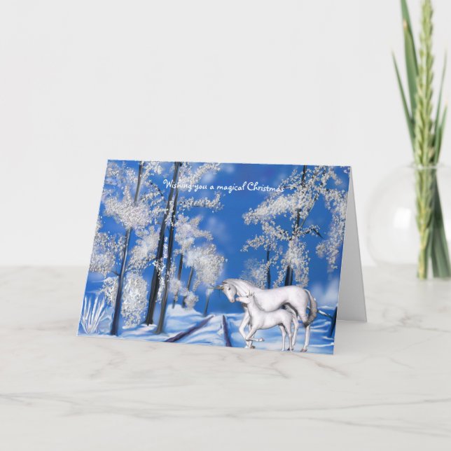 Cartão De Festividades Natal dos Invernos Unicóricos (Frente)