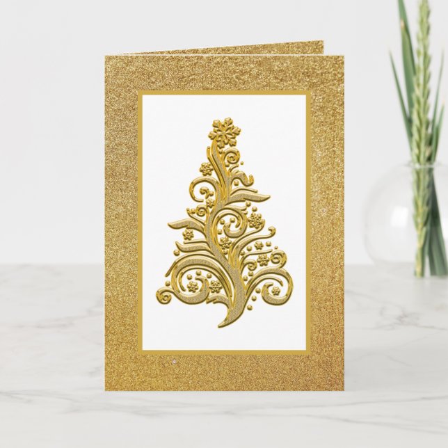 Cartão De Festividades Natal Dourado com Glitter/Saudação Dentro (Frente)