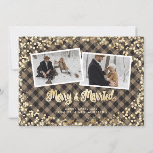 Cartão De Festividades Natal Dourado com Xadrez Sparkly