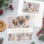 Cartão De Festividades Natal Dourado da Colagem de Fotos Elegante 4<br><div class="desc">Cartão de Feriado de Colagem de Foto do Elegante Moderno Minimalista Branco e Dourado "Feliz Natal". Este festivo e caprichoso mimalista, quatro (4) modelo de cartão de feriado mostra uma bonito colagem fotográfica e diz "Feliz Natal"! O texto de saudação do "Feliz Natal" é escrito em um belo tipo de...</div>