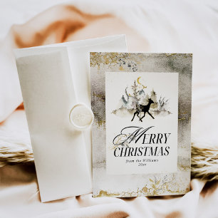 Cartão De Festividades Natal Dourado da Floresta Floral de Mágica