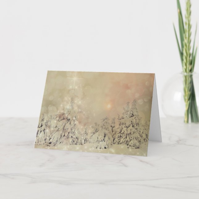 Cartão De Festividades Natal Dourado da Floresta Neve (Frente)