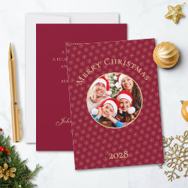 Cartão De Festividades Natal Dourado de Flocos de Neve Limpo Burgundy