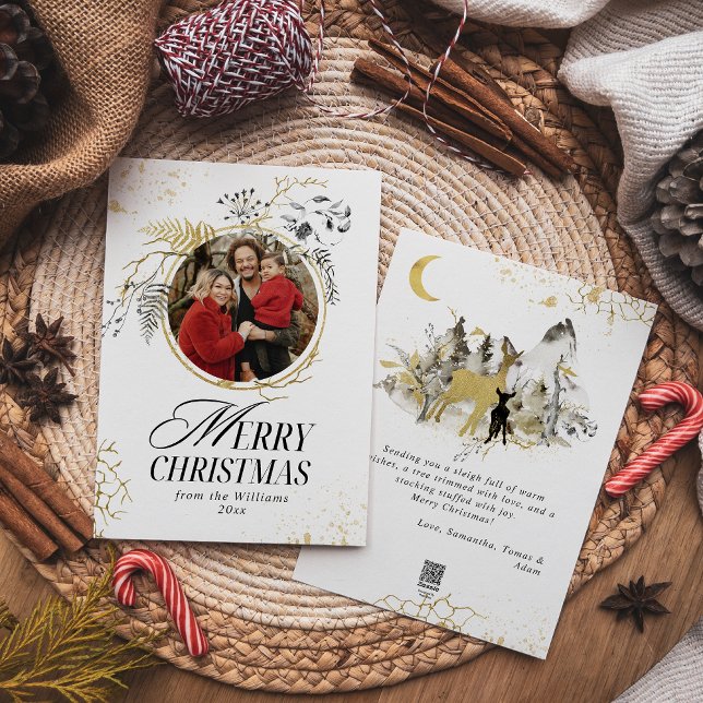 Cartão De Festividades Natal Dourado e Preto da Frota Floral (Criador carregado)