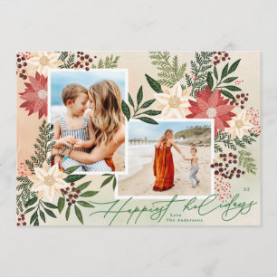 Cartão De Festividades Natal Duas Fotos mais feliz botânica floral