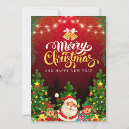 Cartão De Festividades Natal e Ano Novo Alegre Moderno Vermelho
