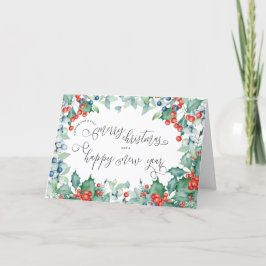 Cartão De Festividades Natal e Ano Novo Caligrafia Berries de inverno