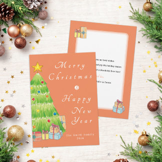 Cartão De Festividades Natal e Ano Novo em Aquarela Personalizado