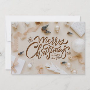 Cartão De Festividades Natal e Ano Novo Minimalista do bege e castanho