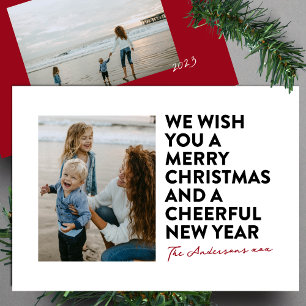 CARTÃO DE FESTIVIDADES NATAL E ANO NOVO MODERNO VERMELHO PRETO E BRANCO