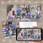 Cartão De Festividades Natal e Anos novos de Script Preto Brutos 4 Foto<br><div class="desc">Envie saudações na moda alegres e compartilhe quatro de suas fotos favoritas com um cartão de feriado exclusivo personalizado de colagem de fotos 4"x8". Todo o texto nesta modelo é simples de personalizar para incluir qualquer texto, como Feliz Natal, Feliz Natal, Saudações de Sábios, Cheers de Ano Novo, etc. (DICA...</div>