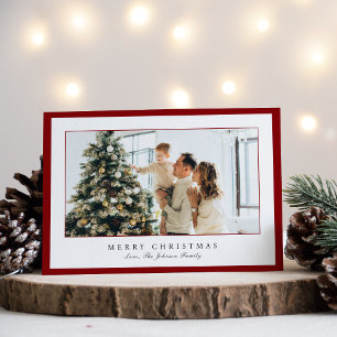 Cartão De Festividades Natal elegante com fotos mínimas de borda vermelha